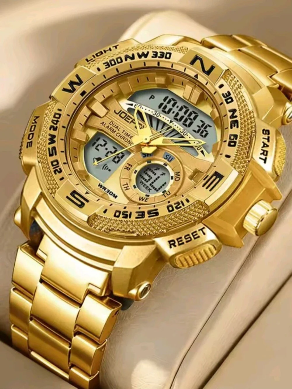 Men's Gold Sports Watch Dual Display LED Digital Wristwatch